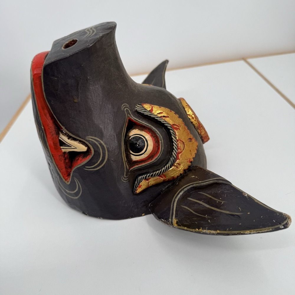 Vtg Hand Carved Painted Wood BALINESE‎ Indonesian Pig Wild Boar  9x14" Folk Art